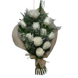 Bouquet de Flores 12 Rosas Colombianas Brancas Espalmado ja Nuta Crua