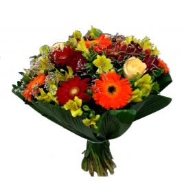 Bouquet de Flores Compacto com 12 Gerberas, 12 Rosas Coloridas e Astromelias