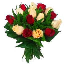 Bouquet de Flores Compacto com 15 Rosas Vermelhas com Rosas Cha Nacionais