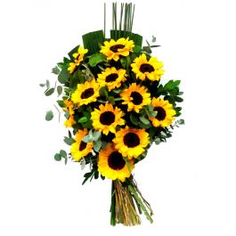 Bouquet de Flores Espalmado com 12 Girassois Emb Juta Crua