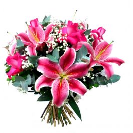 Bouquet de Flores Tradicional de Lirios com Rosas Pink