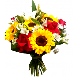 Bouquet de Flores Tradicinal Rosas Colombianas com Girassois