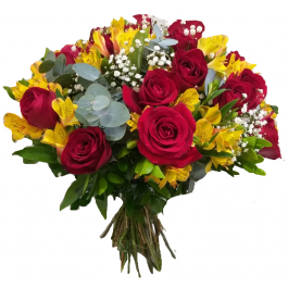 Bouquet Tradicional com 12 rosas Vermelhas c astromelia