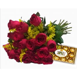 Bouquet 20 Rosas Vermelhas com Ferrero Rocher