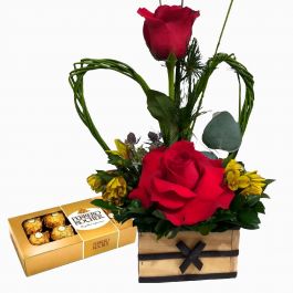 Arranjo Carinho Rosas Colombianas com chocolate