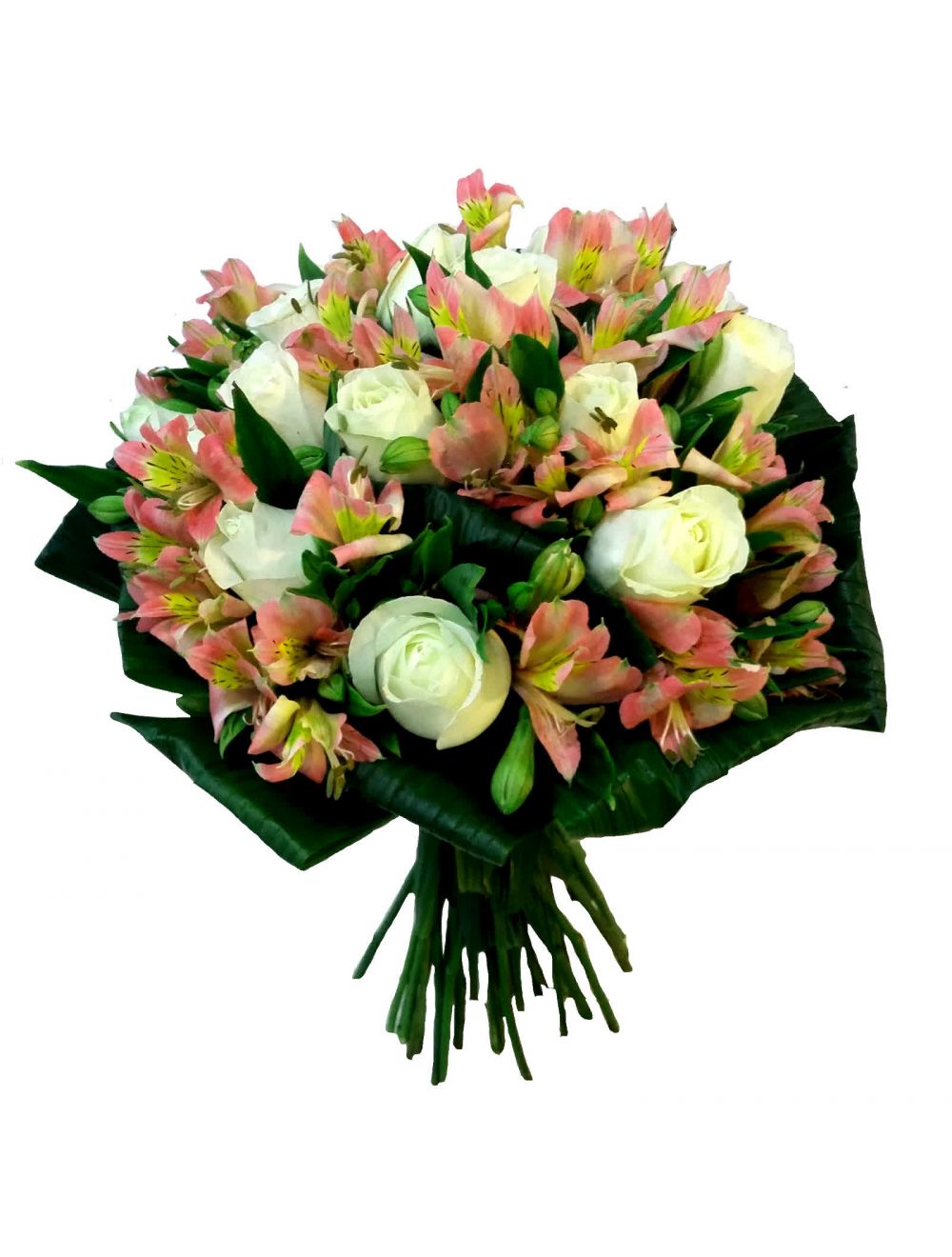 Central das Flores Bouquet de Flores com 15 Rosas Brancas com astromelia  Compacto